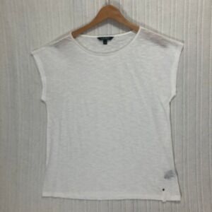 Lauren Ralph Lauren White Linen Blend Top Cap Sleeve Casual‎ Tee Shirt L